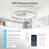 Ceiling Fans with Lights and Remote, 20'' Low Profile Ceiling Fans, 3000-6000K Dimmable Modern Flush Mount LED Fan Light, Fandelier Ceiling Fan for Bedroom, Kitchen, Living Room, White