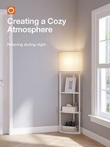 addlon 4-Tier Sector Corner Shelf Floor Lamp with 3 Color Temperatures LED Bulb and White Lamp Shade - Display Floor Lamps with Shelves for Living Room, Bedroom and Office - White