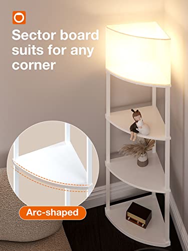 addlon 4-Tier Sector Corner Shelf Floor Lamp with 3 Color Temperatures LED Bulb and White Lamp Shade - Display Floor Lamps with Shelves for Living Room, Bedroom and Office - White