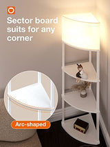 addlon 4-Tier Sector Corner Shelf Floor Lamp with 3 Color Temperatures LED Bulb and White Lamp Shade - Display Floor Lamps with Shelves for Living Room, Bedroom and Office - White