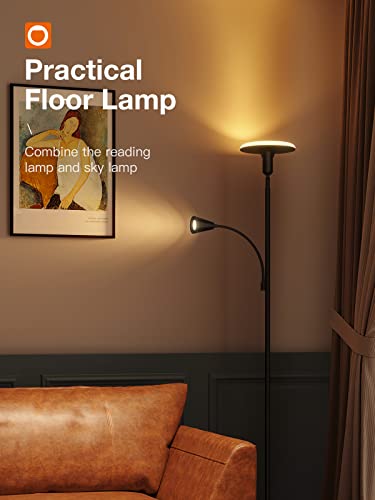 addlon Floor Lamp with Remote Control, Standing lamp with Adjustable Reading lamp, Tall lamp with stepless Brightness and Color temperatures Floor lamp for Living Room Bedroom and Office - Black