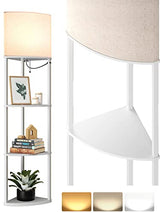 addlon 4-Tier Sector Corner Shelf Floor Lamp with 3 Color Temperatures LED Bulb and White Lamp Shade - Display Floor Lamps with Shelves for Living Room, Bedroom and Office - White
