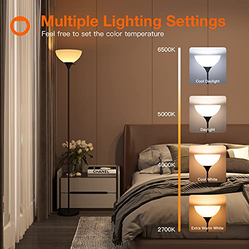 addlon - Floor lamp, Standing Tall Lamp, Pole Lamp with RGB Smart Bulbs for Living Room, Office, Bedroom, Torchiere Decro Floor Lamps