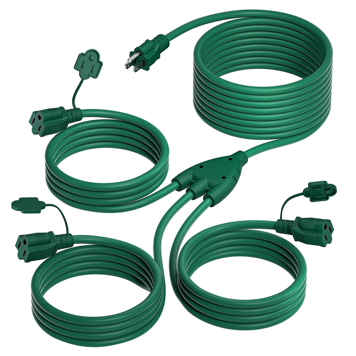 Outdoor Extension Cord 1 to 3 Splitter with Multi Outlets Max 30FT End to Plug(42 FT Total) 3 Prong 16AWG Heavy Duty 3 Outlets Weatherproof Power Cord for Indoor Garden Halloween Christmas ETL Listed